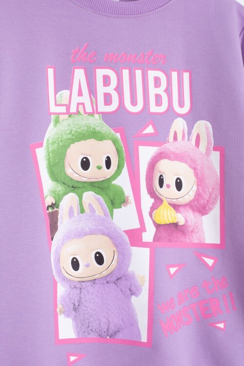 Lila Karakter Baskılı Bisiklet Yaka Kız Eşofman Takımı 23277