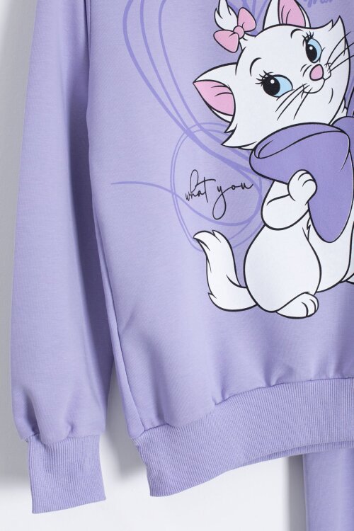 Lila Sevimli Kedi Baskılı Kız Çocuk Eşofman Takımı 22760