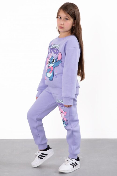 Lila Sevimli Simli Karakter Baskı Şardonlu Kız Çocuk Eşofman Takım 23295