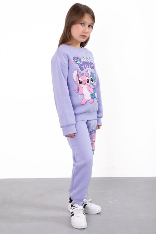 Lila Sevimli Simli Karakter Baskı Şardonlu Kız Çocuk Eşofman Takım 23295