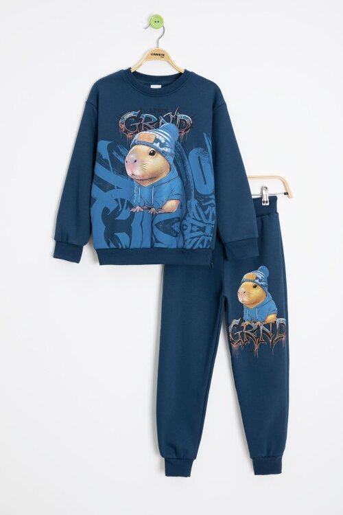 Mavi Cool Fare Baskılı Şardonlu Erkek Çocuk Eşofman Takımı 23300