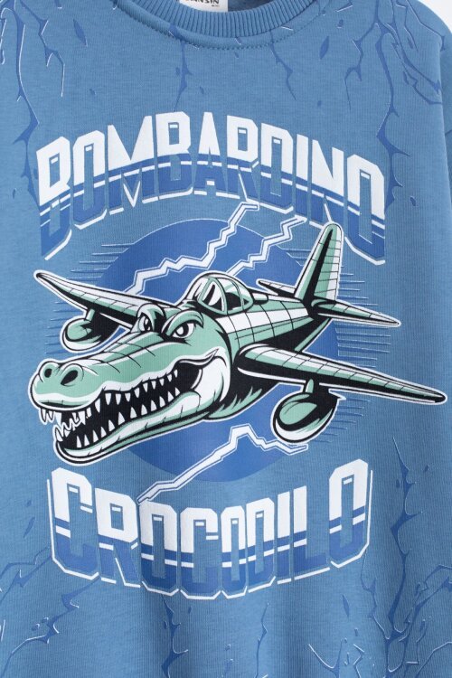 Mavi Erkek Çocuk Yazılı Karakter Baskılı Şardonlu Eşofman Takımı 23288