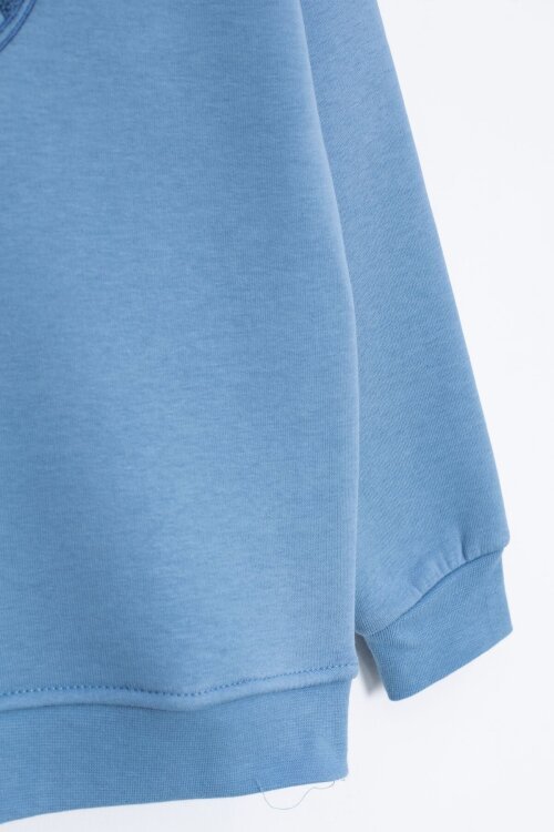 Mavi Yazı Nakışlı Bisiklet Yaka Erkek Çocuk Şardonlu Sweatshirt 23246