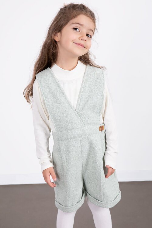 Mint Kız Çocuk Melanj Krem Badili Salopet Takım  22694