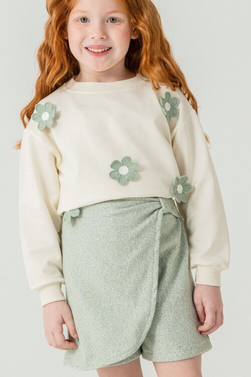 Mint Kız Çocuk Papatya İşlemeli 2li Takım 21531