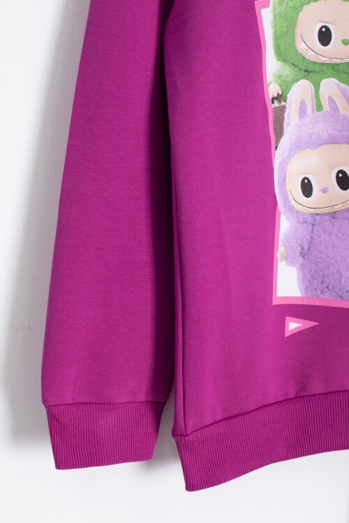 Mor Karakter Baskılı Bisiklet Yaka Kız Eşofman Takımı 23279