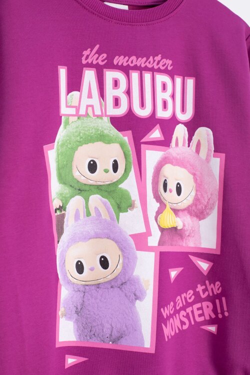 Mor Karakter Baskılı Bisiklet Yaka Kız Eşofman Takımı 23279