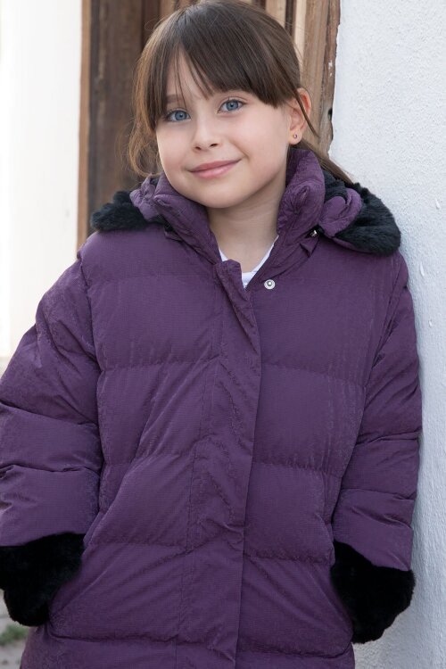 Mor Kolu Kürk Detaylı İçi Yünlü Kız Çocuk Kapüşonlu Şişme Mont 21327