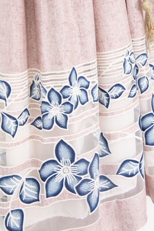 Pembe Çiçek Desenli Hasır Kuşaklı Kısa Kol Kız Çocuk Elbise 22676