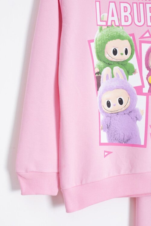 Pembe Karakter Baskılı Bisiklet Yaka Kız Eşofman Takımı 23275