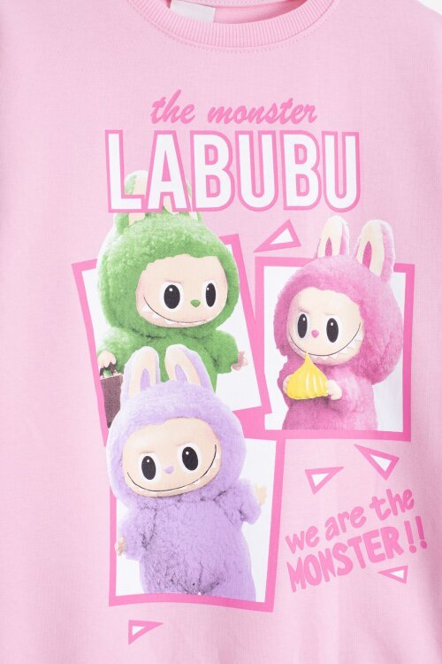 Pembe Karakter Baskılı Bisiklet Yaka Kız Eşofman Takımı 23275