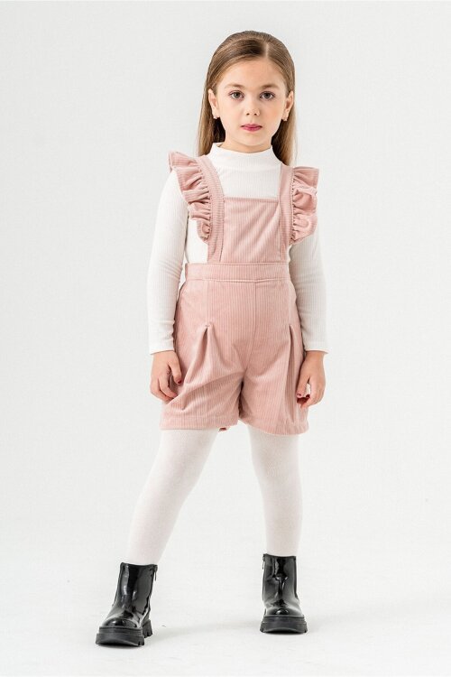 Pembe Kız Çocuk Kadife Fitilli Salopet 22688