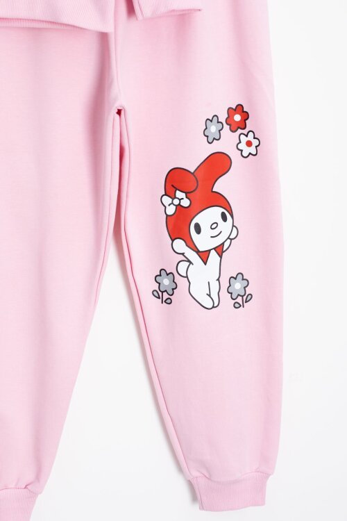 Pembe Kız Çocuk Kiraz Karakter Baskılı Bisiklet Yaka Eşofman Takımı 23269