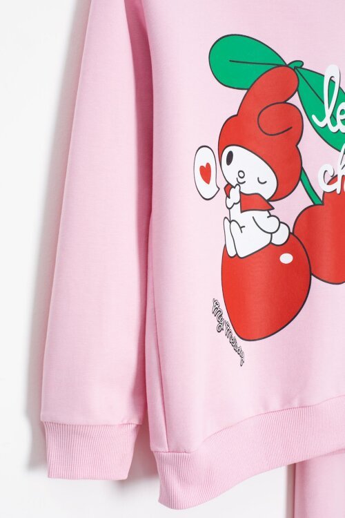 Pembe Kız Çocuk Kiraz Karakter Baskılı Bisiklet Yaka Eşofman Takımı 23269