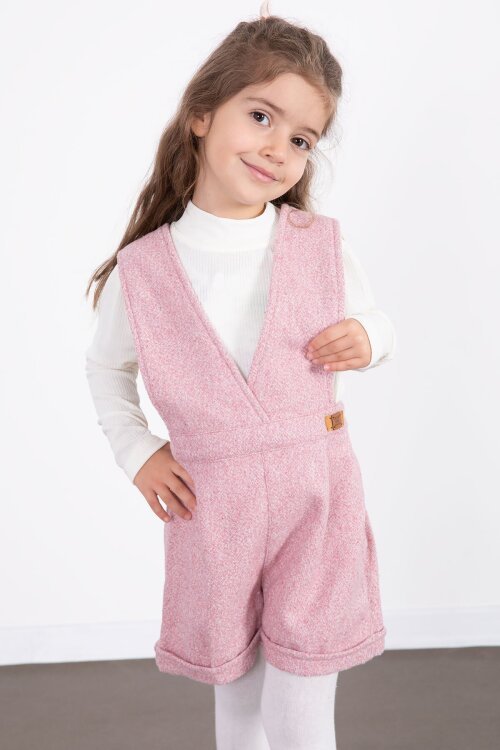 Pembe Kız Çocuk Melanj Krem Badili Salopet Takım  22692