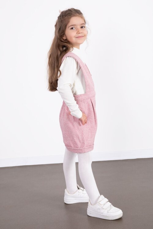 Pembe Kız Çocuk Melanj Krem Badili Salopet Takım  22692