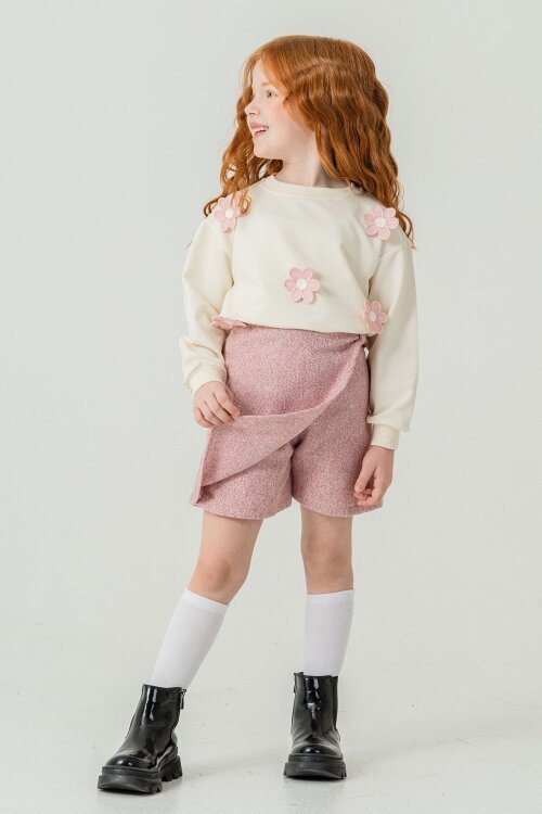 Pembe Kız Çocuk Papatya İşlemeli 2li Takım 21529