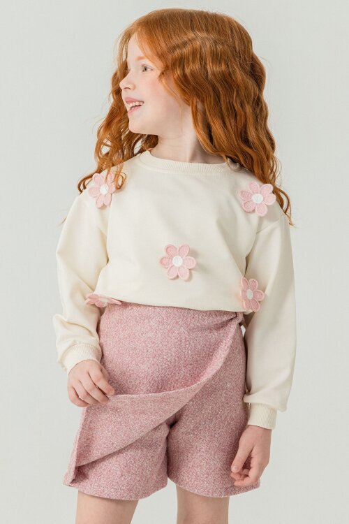 Pembe Kız Çocuk Papatya İşlemeli 2li Takım 21529