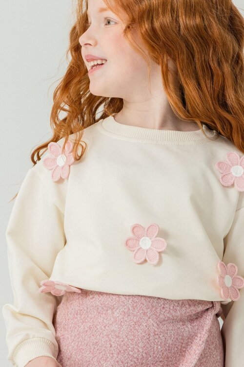 Pembe Kız Çocuk Papatya İşlemeli 2li Takım 21529