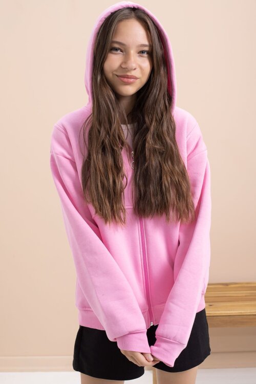 Pembe Kız Çocuk Şardonlu Kapüşonlu Hırka 21519
