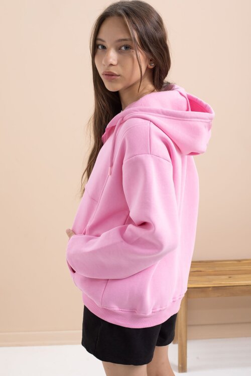 Pembe Kız Çocuk Şardonlu Kapüşonlu Hırka 21519
