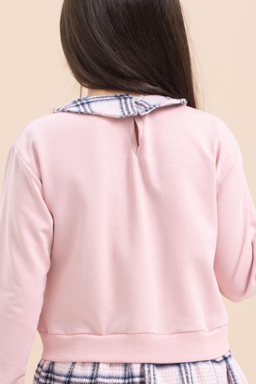 Pembe Kız Çocuk Yazı Baskılı Ekose Desenli Elbise 21543