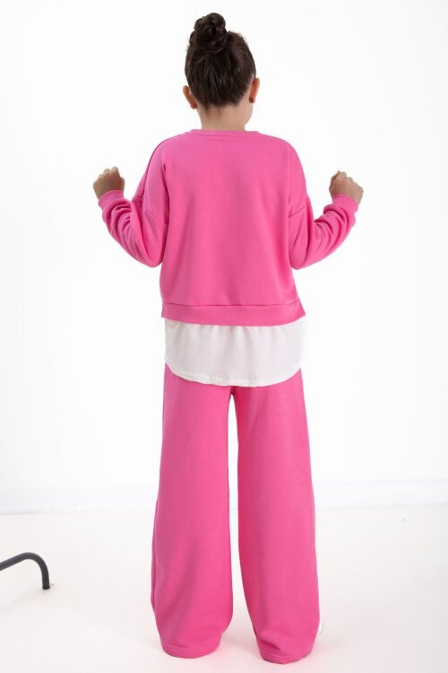 Pembe London Yazılı Nakışlı Kız Çocuk Geniş Paça Eşofman Takımı 22724