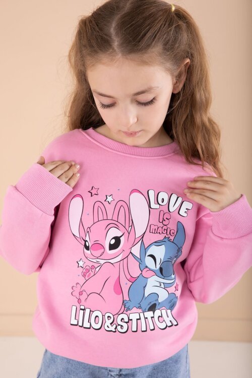 Pembe Love Karakter Baskılı Şardonlu Badili Kız Çocuk Pantolonlu 2li Takım 22744