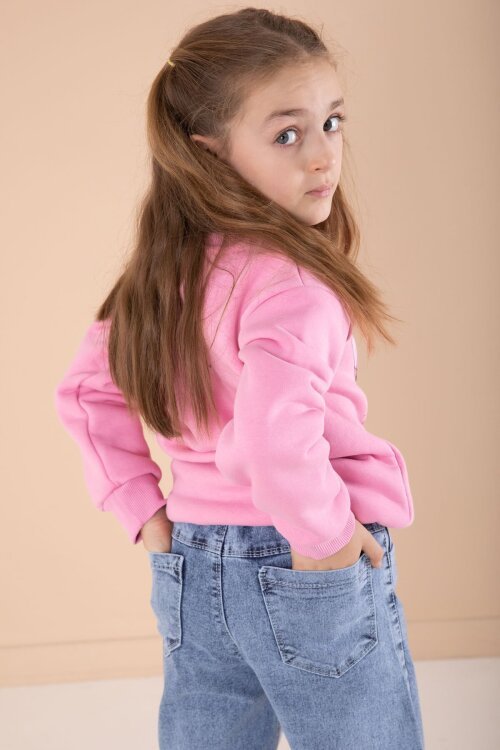 Pembe Love Karakter Baskılı Şardonlu Badili Kız Çocuk Pantolonlu 2li Takım 22744