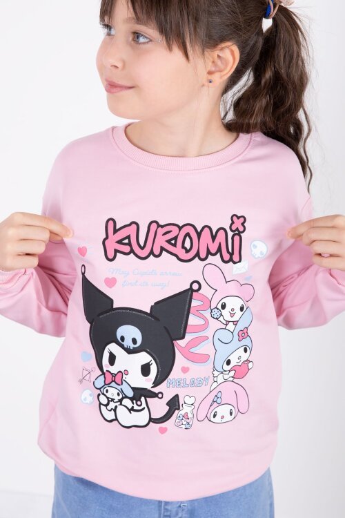 Pembe Simli Baskılı Badili Jean Pantolonlu Kız Çocuk 2li Takım 22756