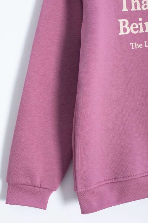 Pembe Yazı Baskılı Bisiklet Yaka Kız Çocuk Şardonlu Sweatshirt 23256