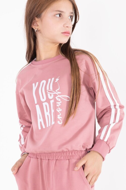 Pembe Yazı Baskılı Kargo Cep Detaylı Kız Çocuk Takım 22776