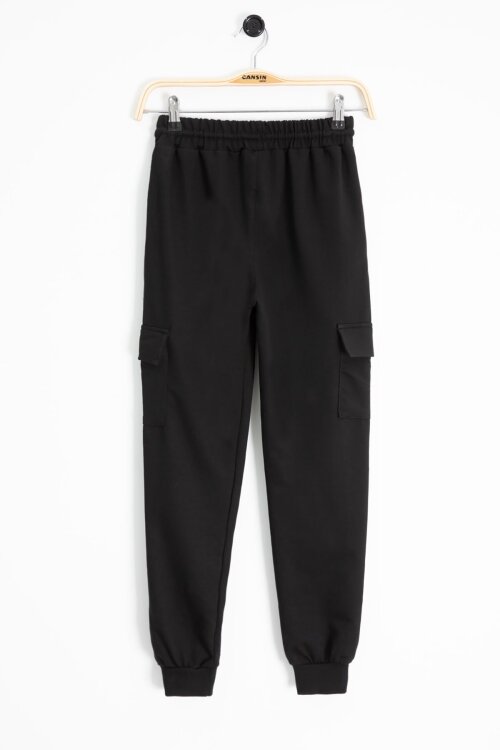 Siyah Beli Lastikli Basic Kargo Cepli Erkek Çocuk Okul Eşofman Altı 19126