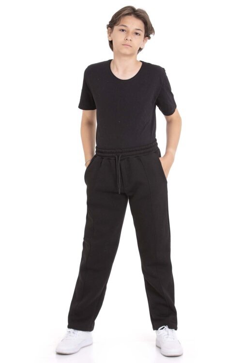 Siyah Erkek Çocuk Çima Detaylı Şardonlu Eşofman Altı 21469