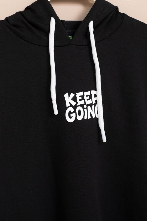 Siyah Erkek Çocuk Keep Going Yazılı Şeritli Erkek Çocuk Kapüşonlu Eşofman Takımı 23416