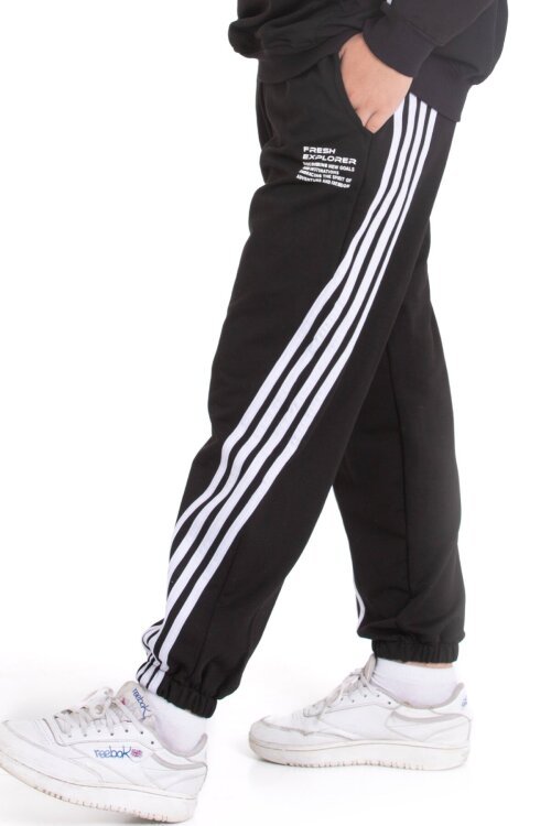 Siyah Erkek Çocuk Şerit Detaylı Eşofman Altı 21499