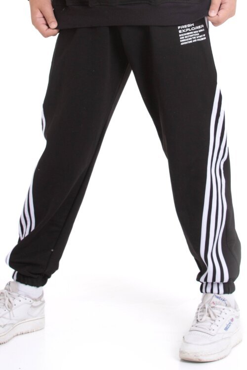 Siyah Erkek Çocuk Şerit Detaylı Eşofman Altı 21499