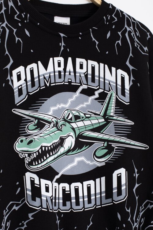 Siyah Erkek Çocuk Yazılı Karakter Baskılı Şardonlu Eşofman Takımı 23286