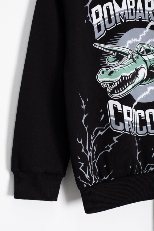 Siyah Erkek Çocuk Yazılı Karakter Baskılı Şardonlu Eşofman Takımı 23286