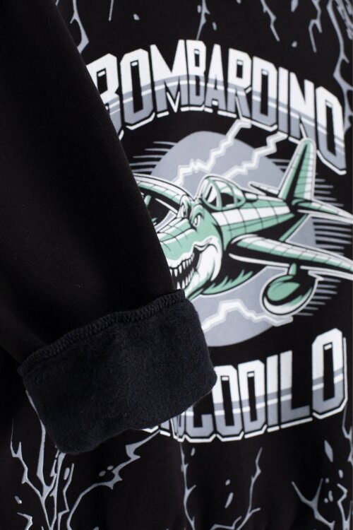 Siyah Erkek Çocuk Yazılı Karakter Baskılı Şardonlu Eşofman Takımı 23286