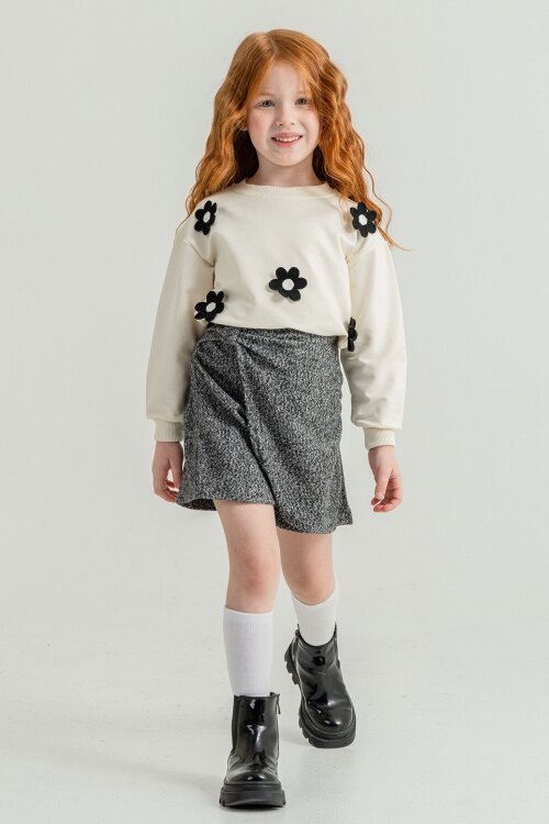 Siyah Kız Çocuk Papatya İşlemeli 2li Takım 21528