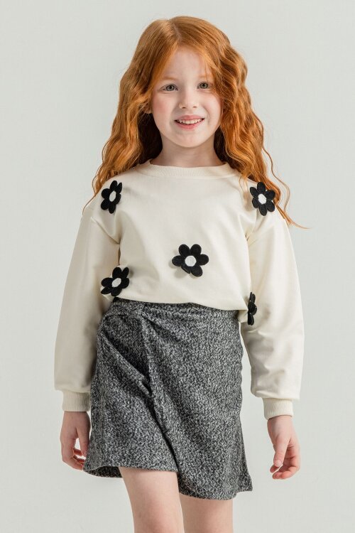 Siyah Kız Çocuk Papatya İşlemeli 2li Takım 21528