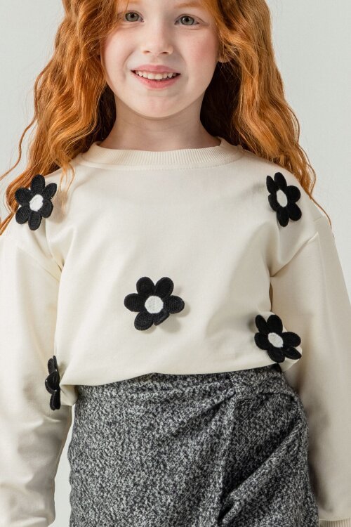 Siyah Kız Çocuk Papatya İşlemeli 2li Takım 21528