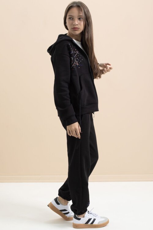 Siyah Kız Çocuk Şardonlu Boncuk İşlemeli 2li Takım 21414