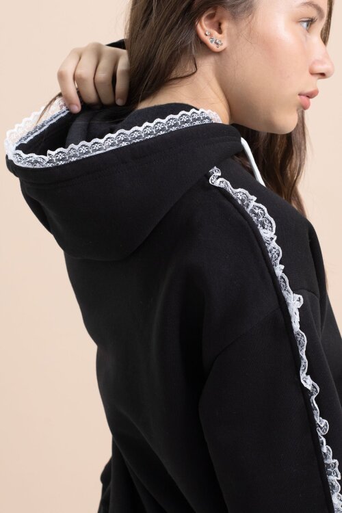 Siyah Kız Çocuk Şardonlu Dantel Detaylı 3 İplik Takım 21503