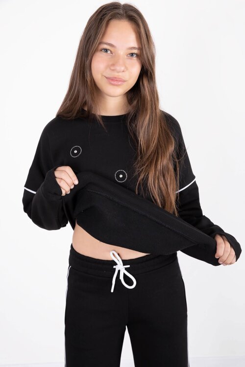 Siyah Payet İşlemeli Şardonlu Kız Çocuk 2li Eşofman Takımı 21428