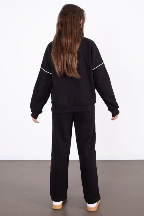 Siyah Payet İşlemeli Şardonlu Kız Çocuk 2li Eşofman Takımı 21428