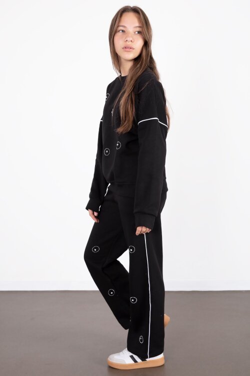 Siyah Payet İşlemeli Şardonlu Kız Çocuk 2li Eşofman Takımı 21428