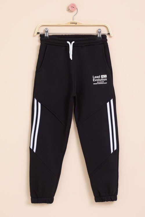 Siyah Şerit Detaylı Yazı Baskılı Beli Lastikli Erkek Çocuk Eşofman Altı 21457