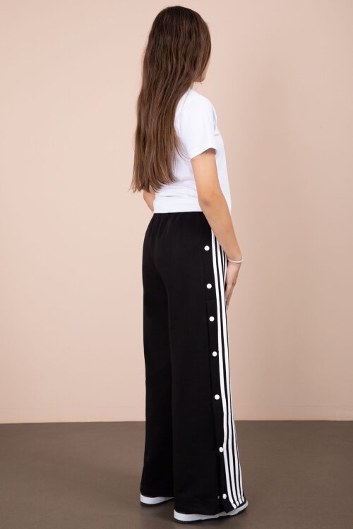 Siyah Şeritli Çıtçıt Kapama Geniş Paça Kız Çocuk Beli Lastikli Eşofman Altı  23281